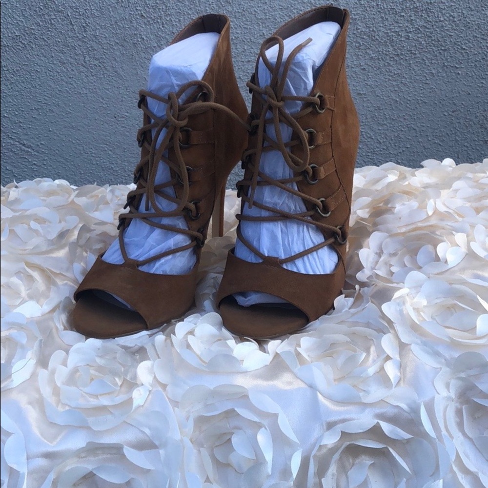 BCBG lace up peep toe boot